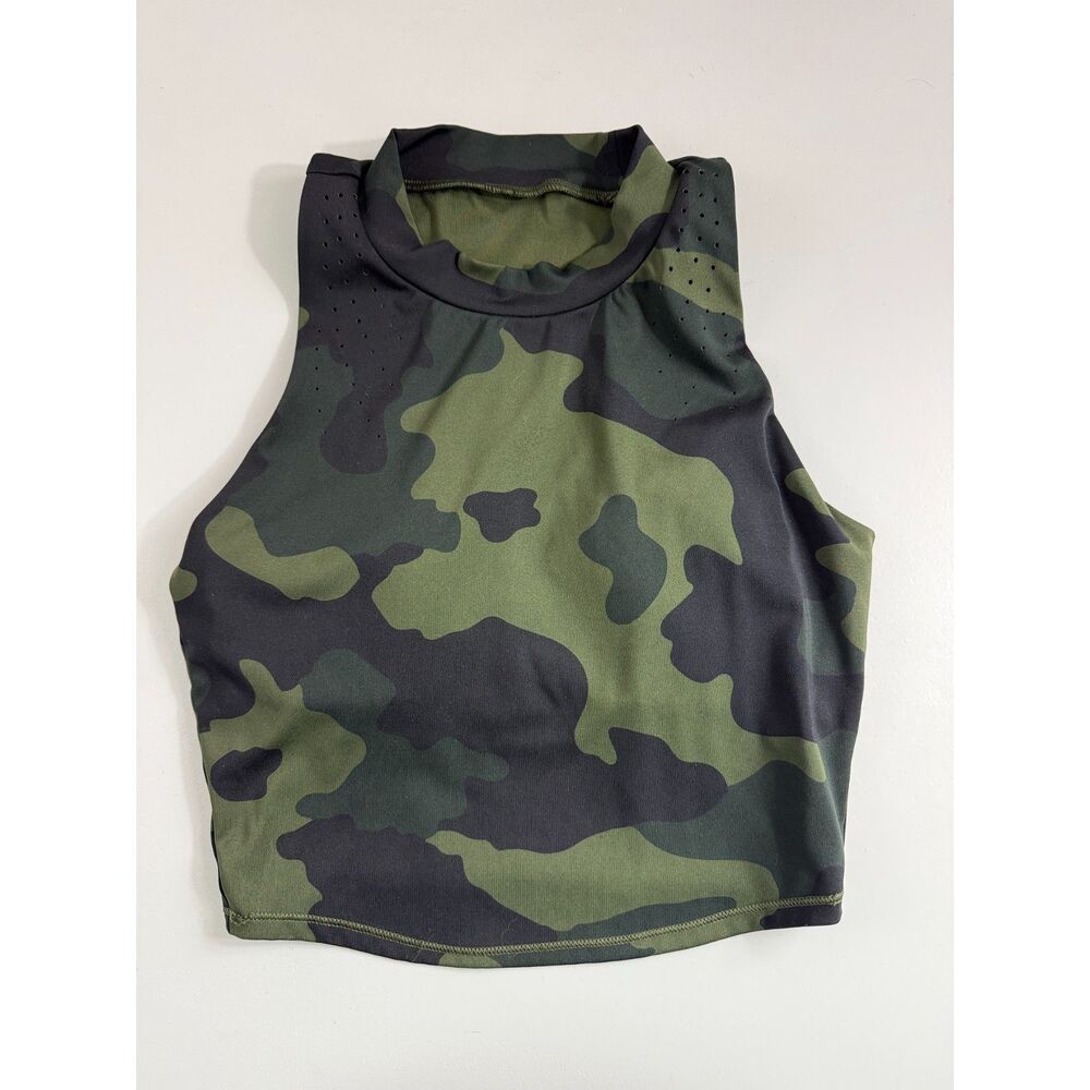 All In Motion Women’s Camo High Neck Crop Tank Sports Bra Green Size S